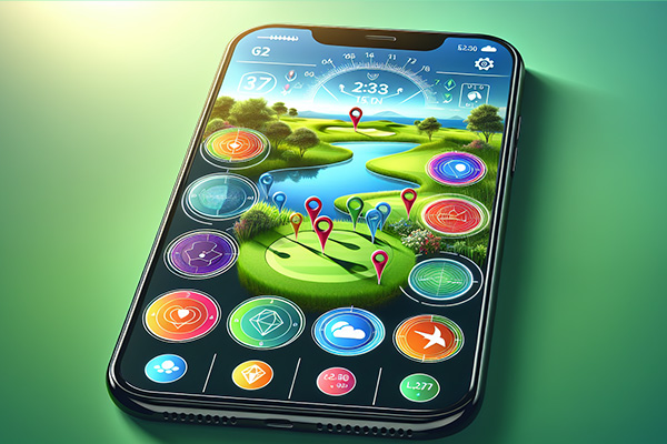 Illustration of a golf GPS app with user preferences and reliable accuracy