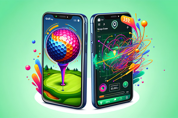 Cartoon illustration of a smartphone with the Golfshot app