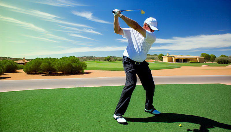 Golfer using alignment sticks for swing improvement